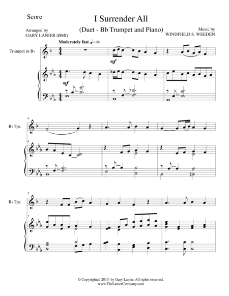 I Surrender All Duet Bb Trumpet And Piano Score And Parts Sheet Music