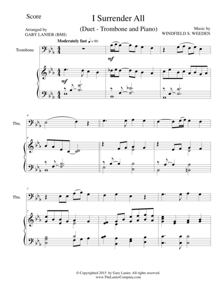 I Surrender All Duet Trombone And Piano Score And Parts Sheet Music