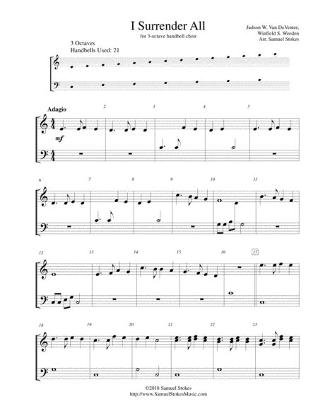 I Surrender All For 3 Octave Handbell Choir Sheet Music