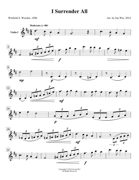 I Surrender All For String Quartet Sheet Music