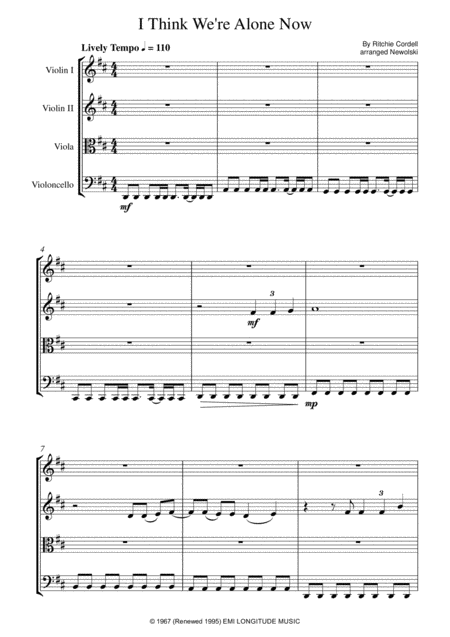 I Think We Re Alone Now String Quartet Score And Parts Sheet Music