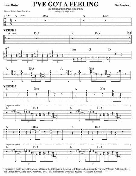 Free Sheet Music I Ve Got A Feeling Guitar Tab