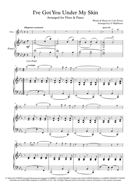 I Ve Got You Under My Skin Arranged For Flute And Piano Sheet Music