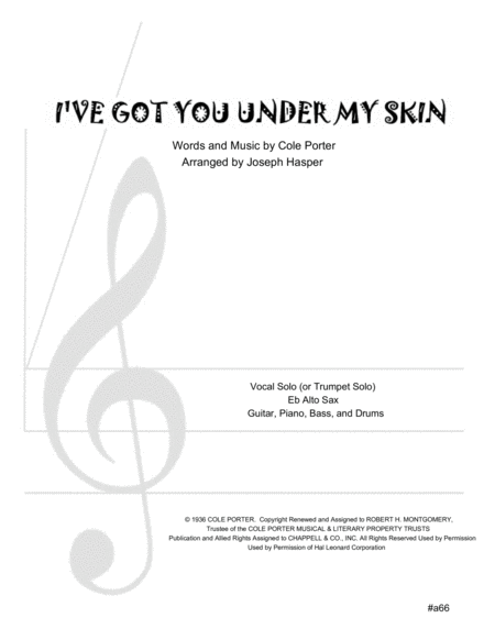 Free Sheet Music I Ve Got You Under My Skin Vocal Solo With Jazz Combo