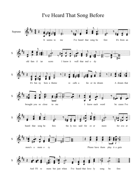 Free Sheet Music I Ve Heard That Song Bfore