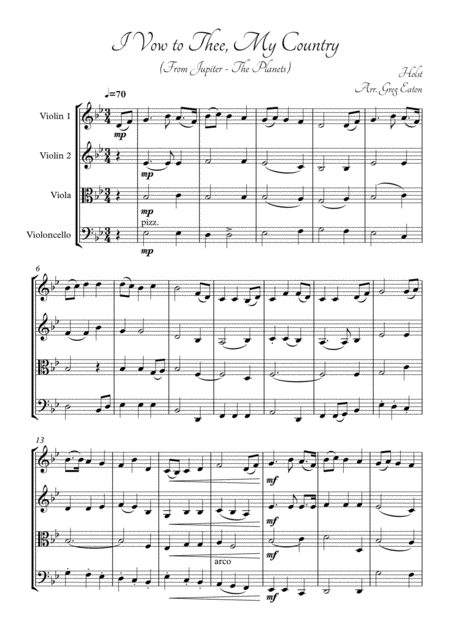 I Vow To Thee My Country By Holst From The Planets Arranged For String Quartet By Greg Eaton Perfect For Gigging Quartets And School Ensembles Sheet Music