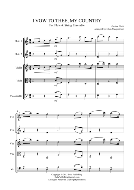 I Vow To Thee My Country Flute String Ensemble Sheet Music