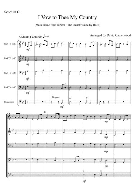 Free Sheet Music I Vow To Thee My Country The Main Theme From Jupiter The Planets By Holst Arranged For Flexible Ensemble By David Catherwood