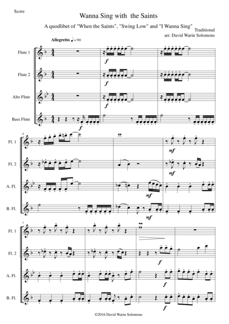 I Wanna Sing With The Saints For Flute Quartet Sheet Music