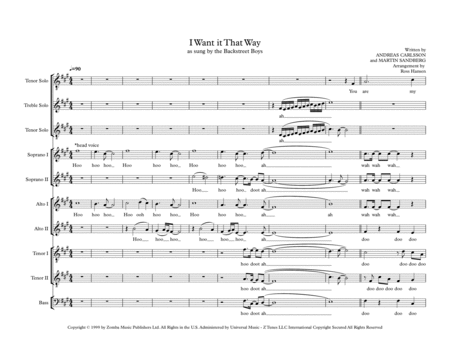 Free Sheet Music I Want It That Way A Cappella