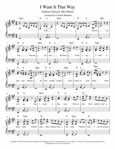 Free Sheet Music I Want It That Way Intermediate Piano