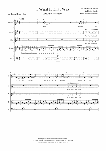 I Want It That Way Smatb A Cappella Sheet Music