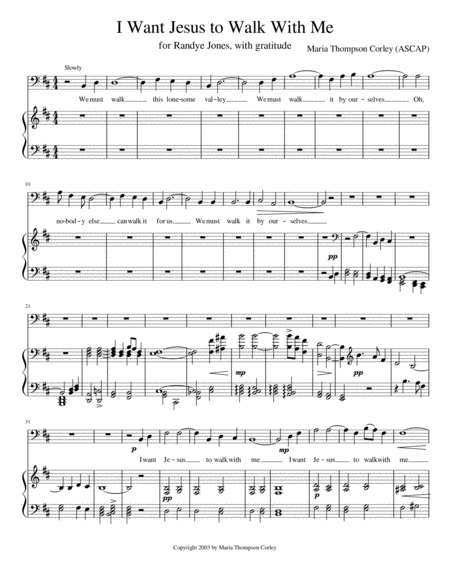 Free Sheet Music I Want Jesus To Walk With Me Bass Voice And Piano