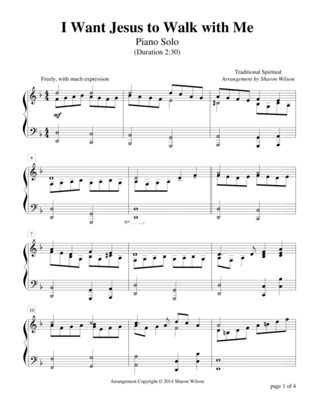 I Want Jesus To Walk With Me Piano Solo Sheet Music