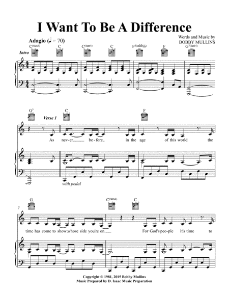 Free Sheet Music I Want To Be A Difference