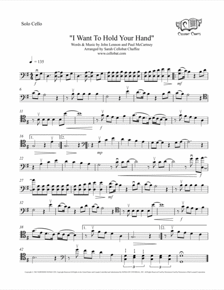 I Want To Hold Your Hand Solo Cello The Beatles Arr Cellobat Sheet Music