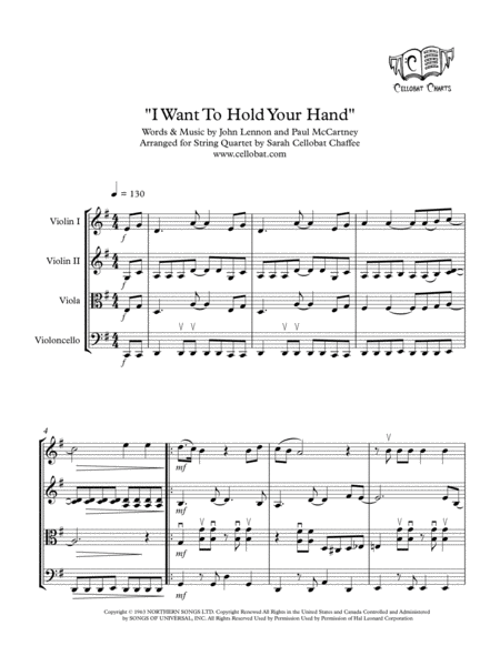 I Want To Hold Your Hand String Quartet Beatles Arr Cellobat Recording Available Sheet Music