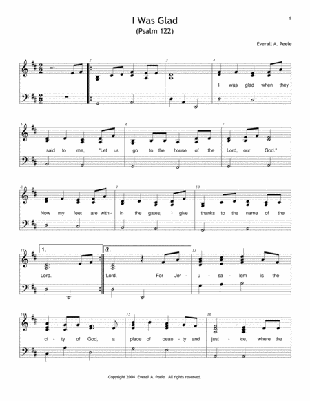 Free Sheet Music I Was Glad Psalm 122