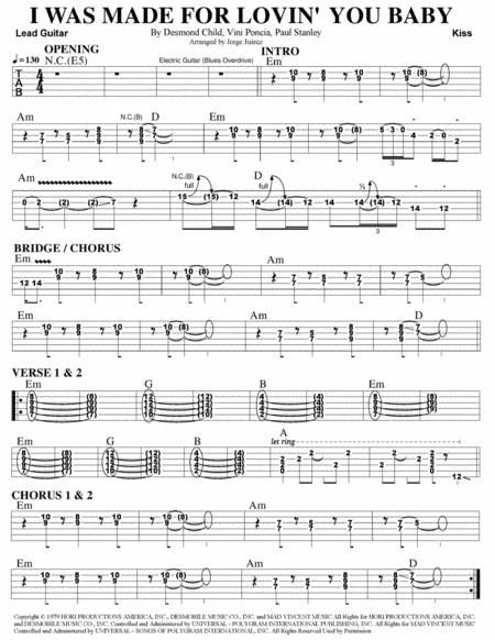 I Was Made For Lovin You Guitar Tab Sheet Music