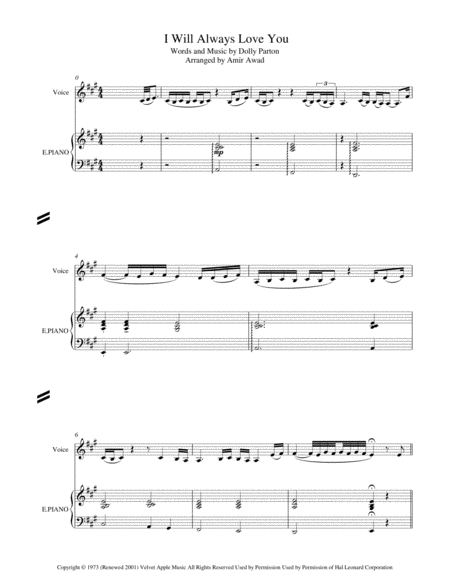 I Will Always Love You Arranged For Voice Saxophone Guitar Piano And String Orchestra Sheet Music