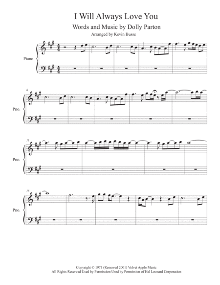 Free Sheet Music I Will Always Love You Sax Solo Included Piano