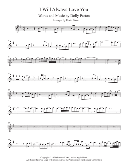 I Will Always Love You Soprano Sax Sheet Music