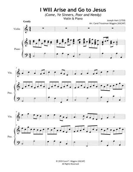 Free Sheet Music I Will Arise And Go To Jesus Violin Piano