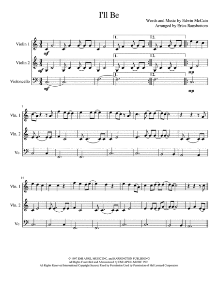 Free Sheet Music I Will Be By Edwin Mccain For String Trio 2 Violins Cello
