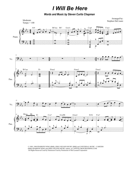 Free Sheet Music I Will Be Here Duet For Violin And Cello