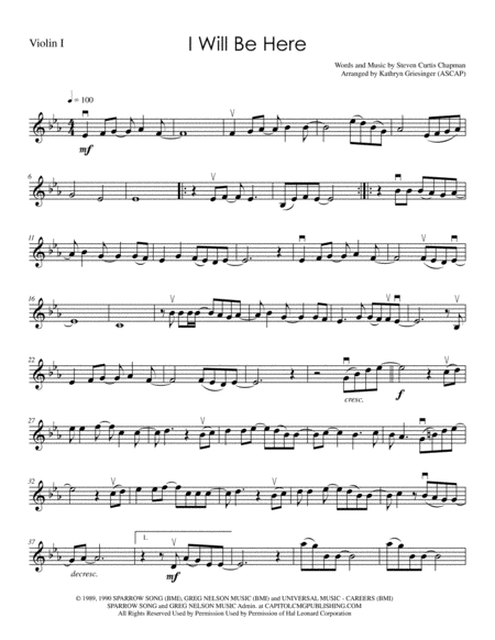 I Will Be Here Steven C Chapman String Quartet Sheet Music