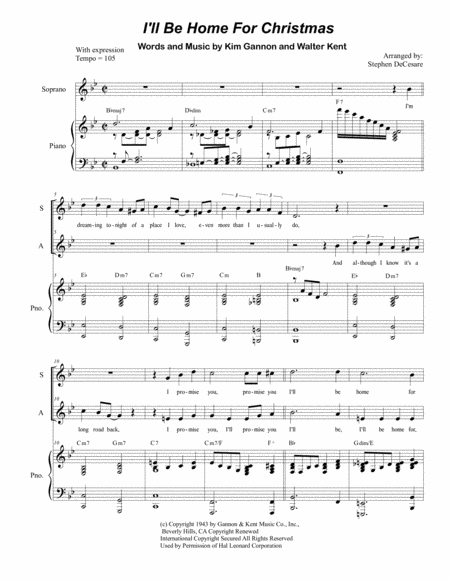 I Will Be Home For Christmas Duet For Soprano And Alto Solo Sheet Music