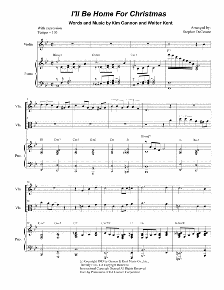 Free Sheet Music I Will Be Home For Christmas Duet For Violin And Viola