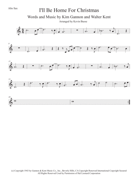 I Will Be Home For Christmas Easy Key Of C Alto Sax Sheet Music