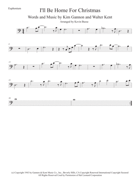 I Will Be Home For Christmas Easy Key Of C Euphonium Sheet Music