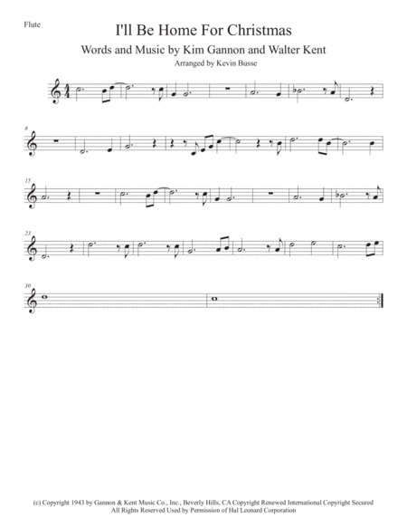 I Will Be Home For Christmas Easy Key Of C Flute Sheet Music