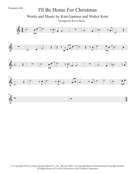 I Will Be Home For Christmas Easy Key Of C Trumpet Sheet Music