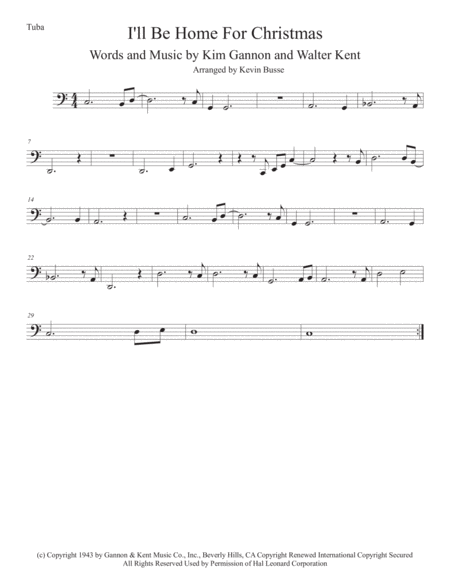 I Will Be Home For Christmas Easy Key Of C Tuba Sheet Music