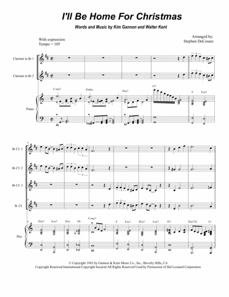 Free Sheet Music I Will Be Home For Christmas For Clarinet Choir