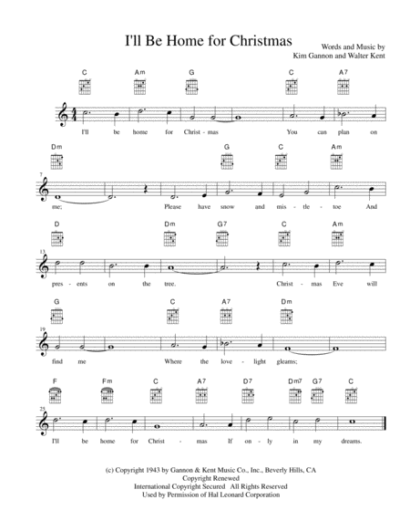 Free Sheet Music I Will Be Home For Christmas Lead Sheet In C Major