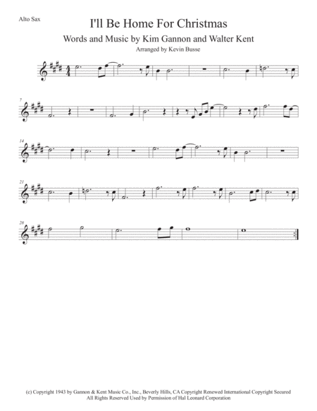 Free Sheet Music I Will Be Home For Christmas Original Key Alto Sax