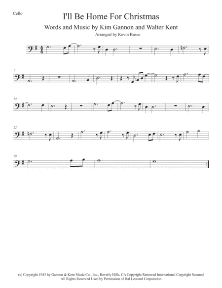 I Will Be Home For Christmas Original Key Cello Sheet Music