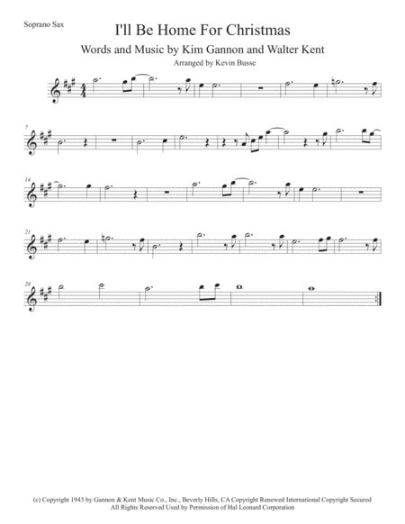 I Will Be Home For Christmas Original Key Soprano Sax Sheet Music