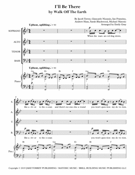 Free Sheet Music I Will Be There By Walk Off The Earth Satb Choir