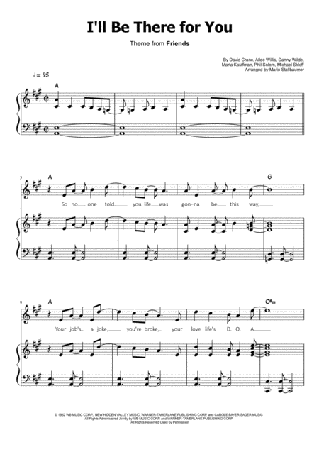 I Will Be There For You Friends Theme Song Sheet Music