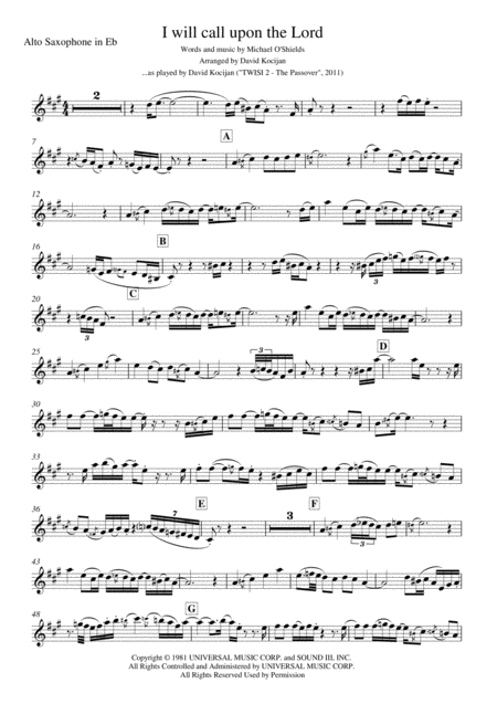 Free Sheet Music I Will Call Upon The Lord Alto Sax In Eb