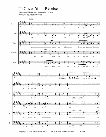 Free Sheet Music I Will Cover You Reprise Ssatbb