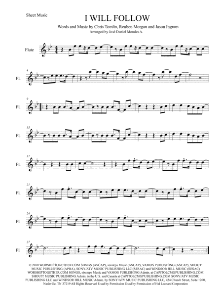 I Will Follow For Flute Sheet Music