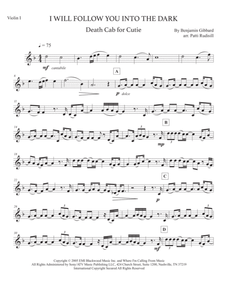 Free Sheet Music I Will Follow You Into The Dark String Trio