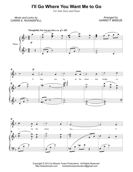Free Sheet Music I Will Go Where You Want Me To Go Vocal Solo