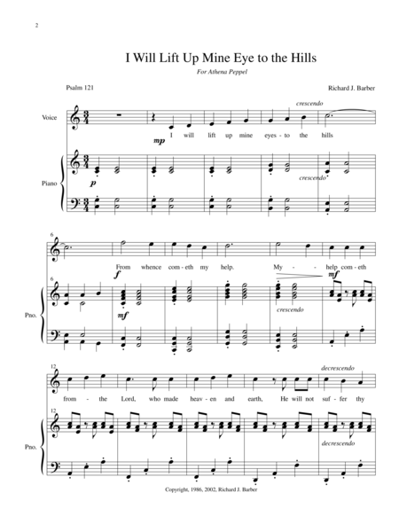 Free Sheet Music I Will Lift Up Mine Eyes To The Hills High Voice